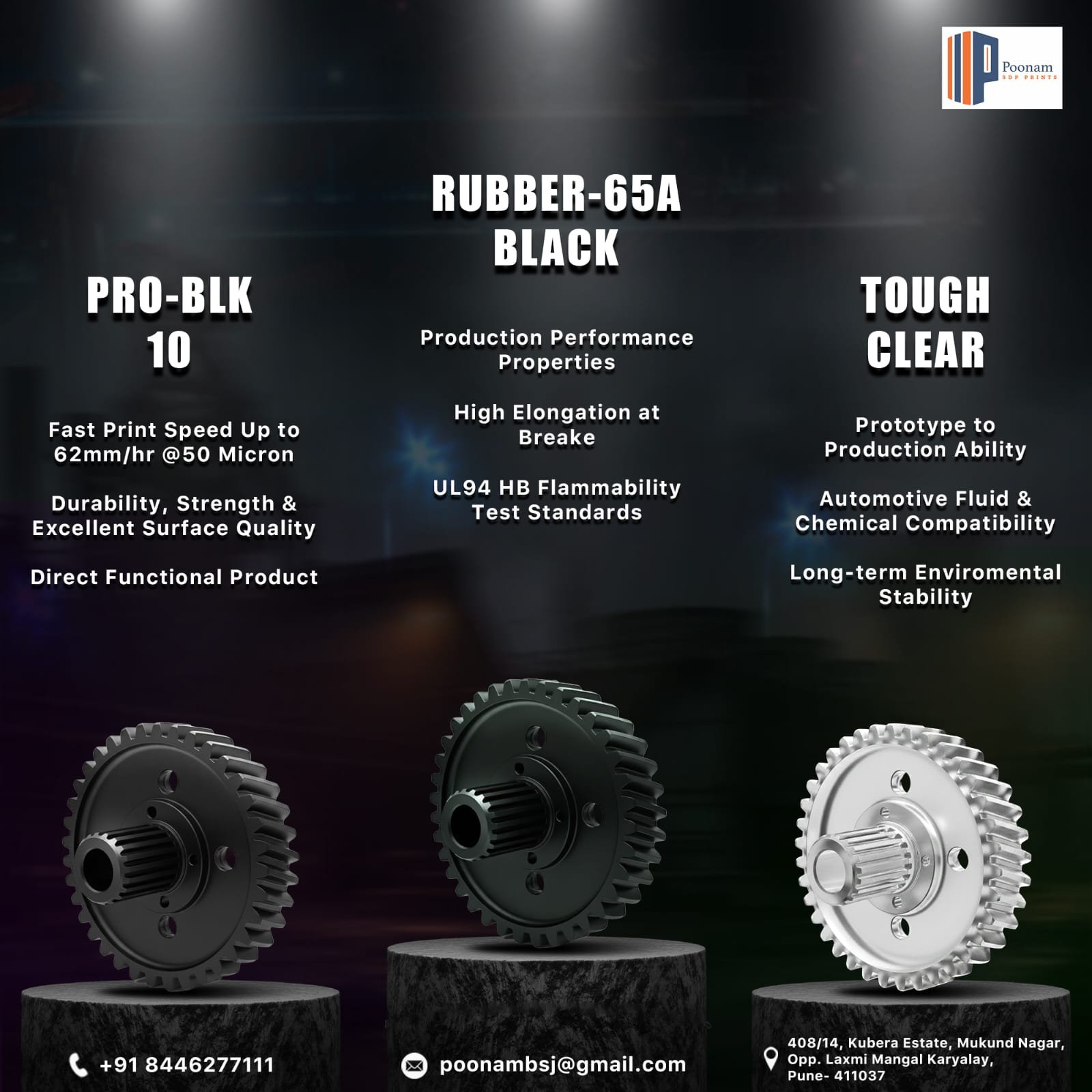 Industrial 3D printed gears and components